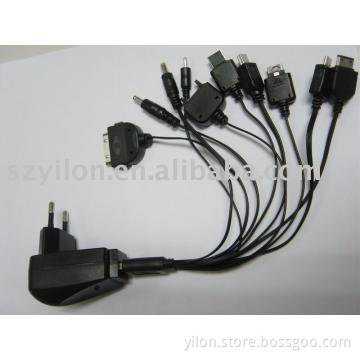 USB Travel Charger with 10 Different Connectors Cable